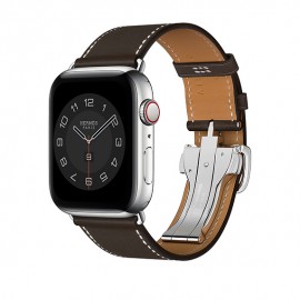 Apple Watch Hermès - 44 mm Simple Tour Boucle Déployante Ébène Barénia Deri